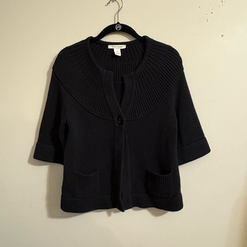 White House Black Market Women’s small cropped shawl collar cardigan black